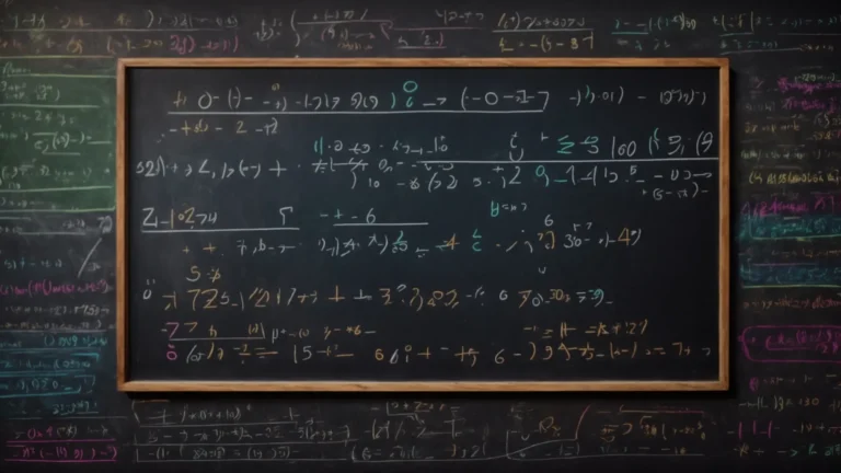 a chalkboard filled with basic algebraic equations and colorful chalk pieces lying at the bottom.