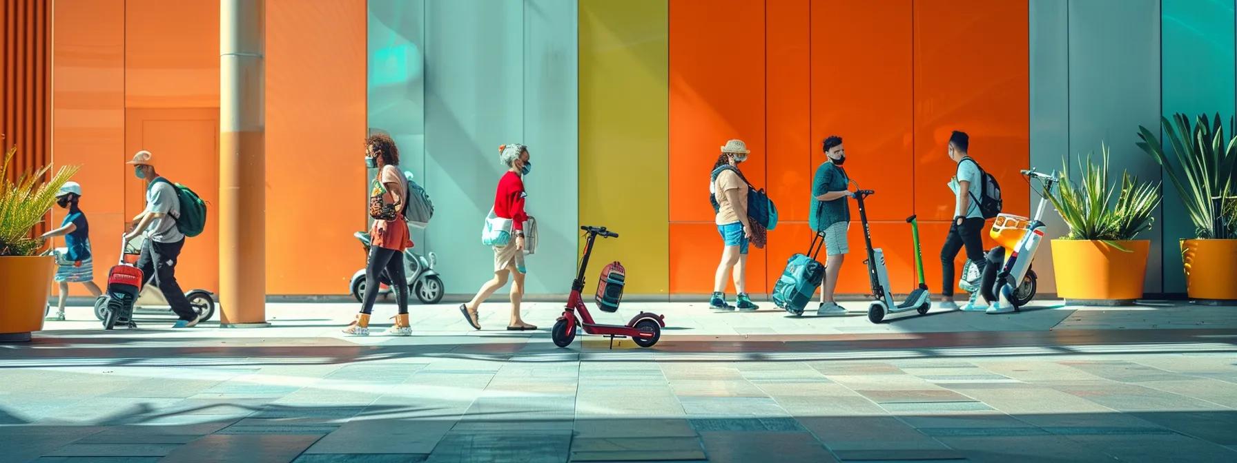 a vibrant urban travel scene showcases diverse travelers engaging in eco-friendly practices, such as using electric scooters and reusable containers, amid modern architecture that emphasizes green building design. a vibrant urban travel scene showcases diverse travelers engaging in eco-friendly practices, such as using electric scooters and reusable containers, amid modern architecture that emphasizes green building design.