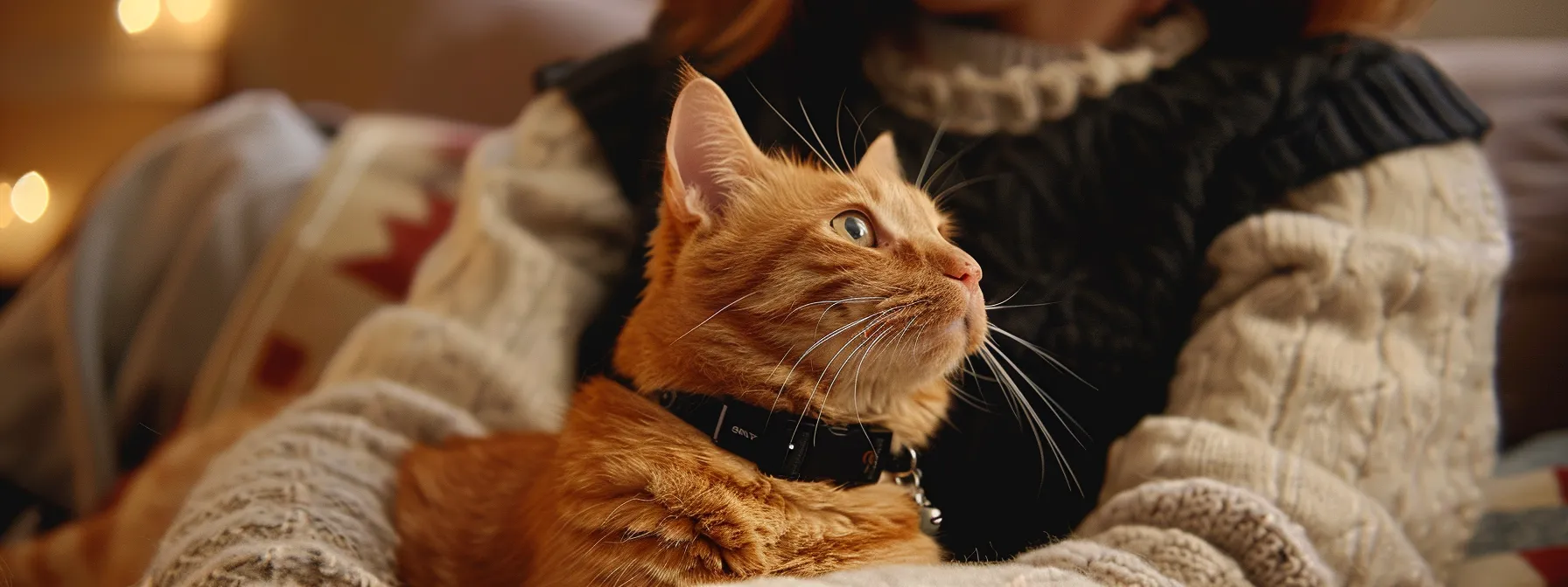 owner carefully adjusting settings on the cat's new gps collar.