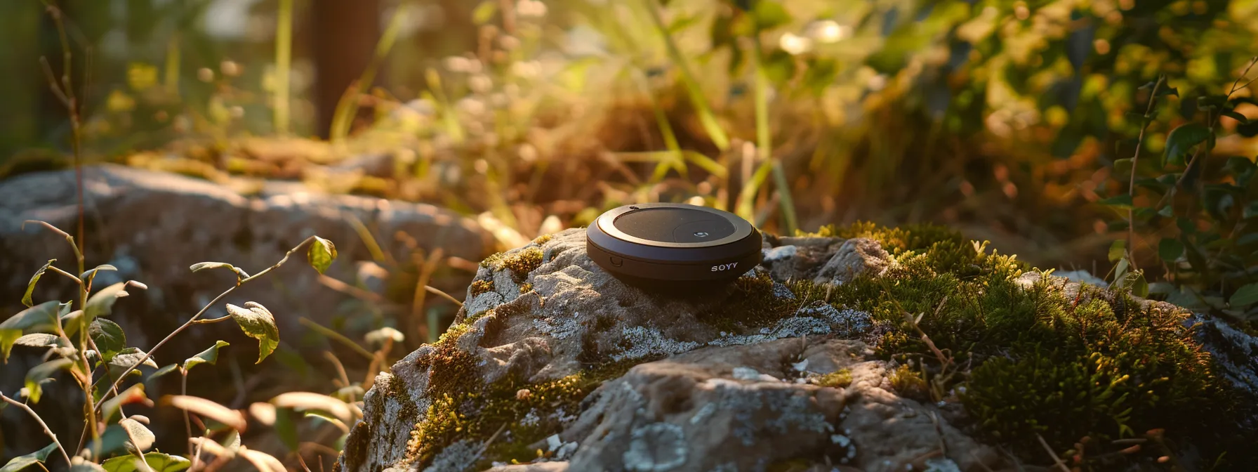 a gps pet tracker with a solar-powered protective case attached, soaking up sunlight during an outdoor adventure.