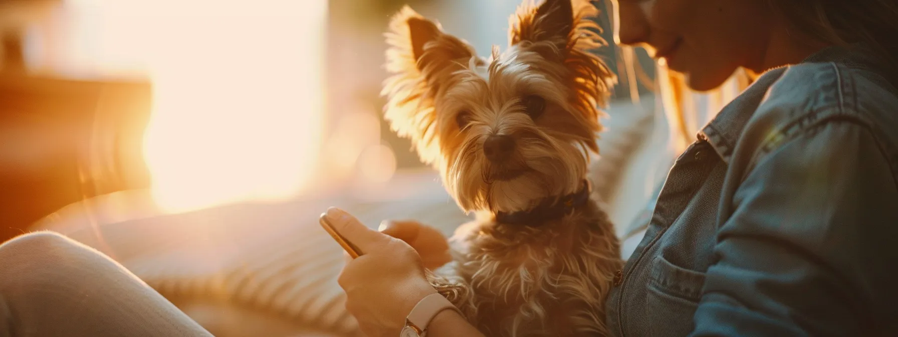 a pet owner adjusting settings on a fitness tracker app on their smartphone.