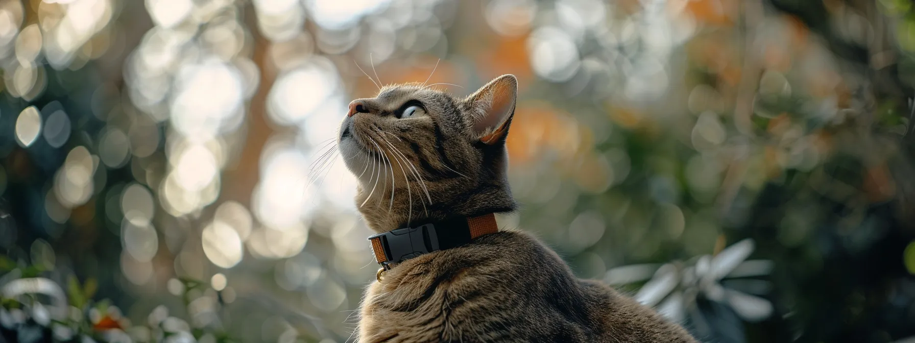 a cat wearing a sleek, high-tech gps collar with advanced tracking capabilities.