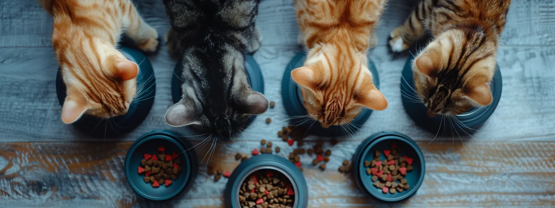 multiple pets happily eating from their individual automated feeders.