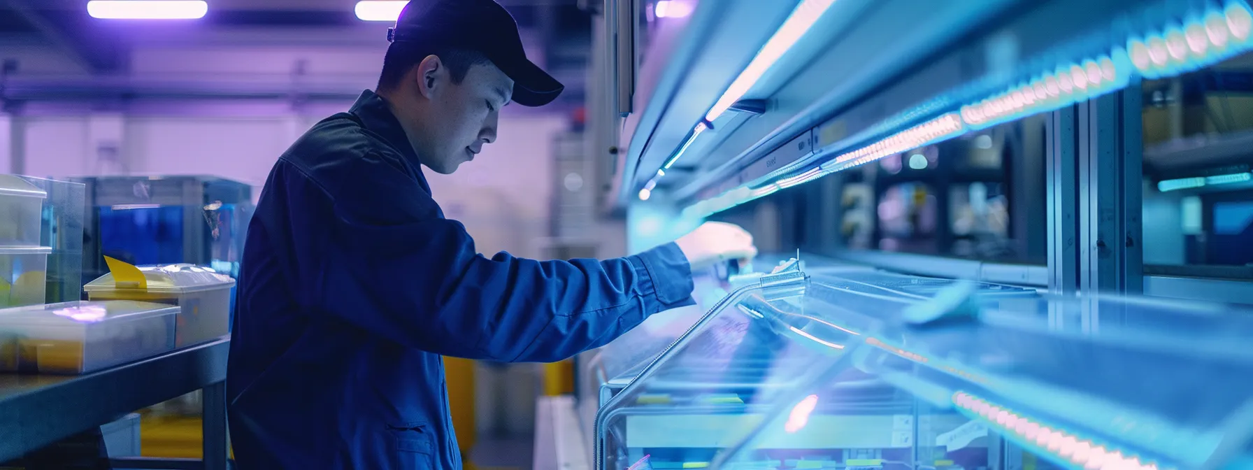 a technician inspecting an automated feeder for potential issues.