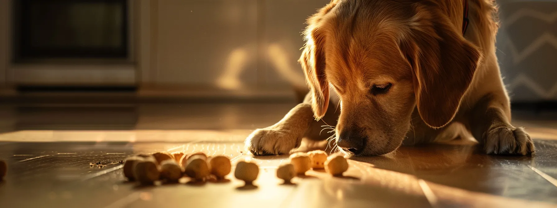 a dog eagerly plays with a treat puzzle, engaging in a stimulating activity that combines hunting instincts with problem-solving skills.