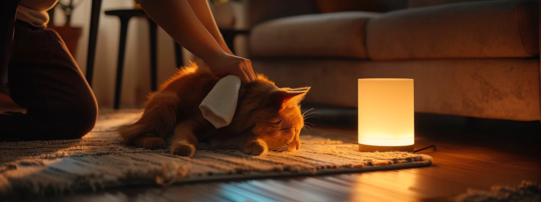 a person wiping down a pet gps tracker with a cloth to clean it and ensure its functionality.