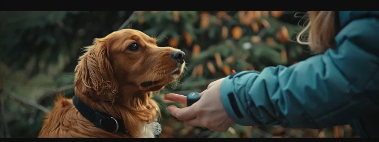 a person attaching a small gps tracker to their pet's collar.