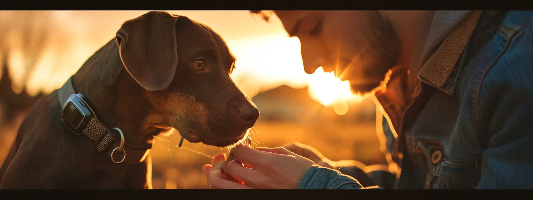 a pet owner carefully attaches a gps tracker to their pet's collar.