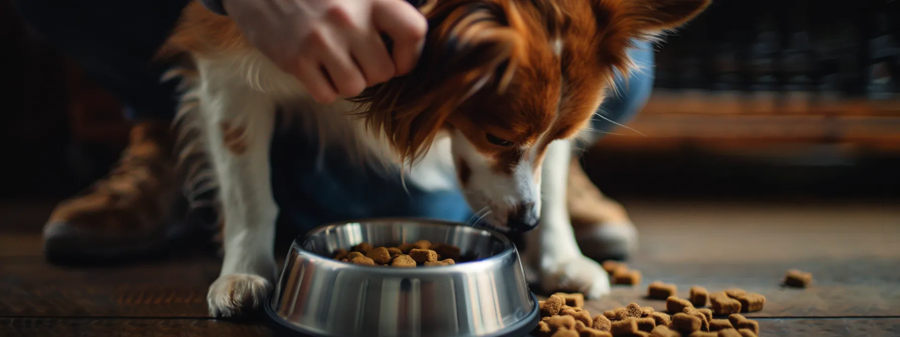 a pet owner pouring measured pet food into a bowl at a specific time each day.