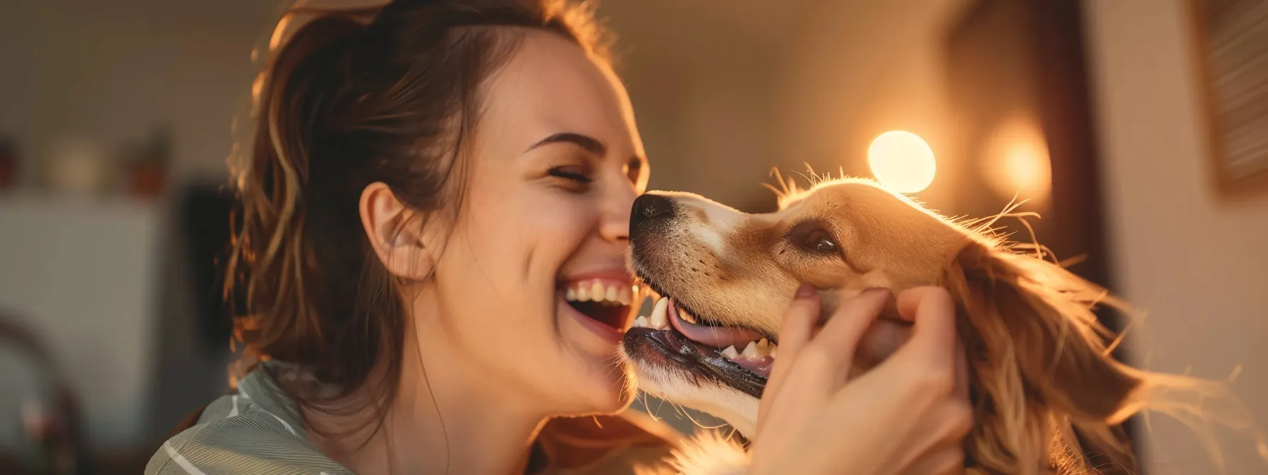 a pet owner observing their dog's weight and dental condition while adjusting their feeding schedule.