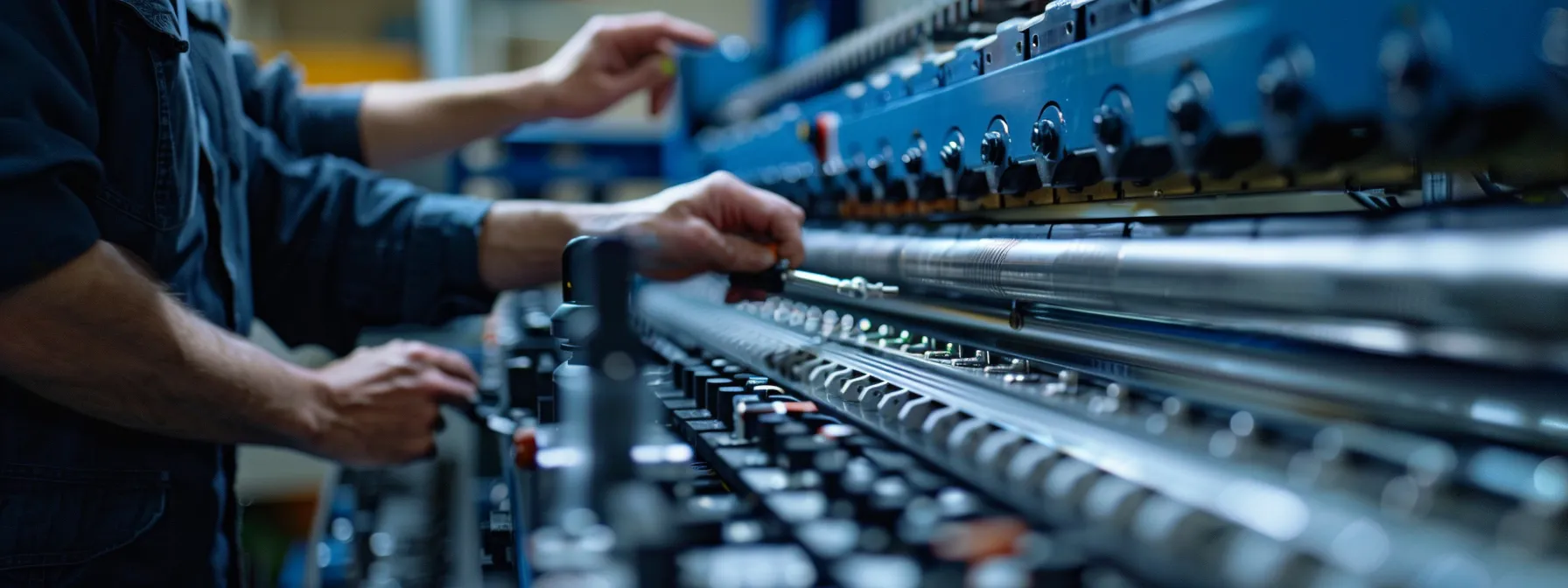 a technician carefully adjusts the alignment and tension of an automated feeder's components.