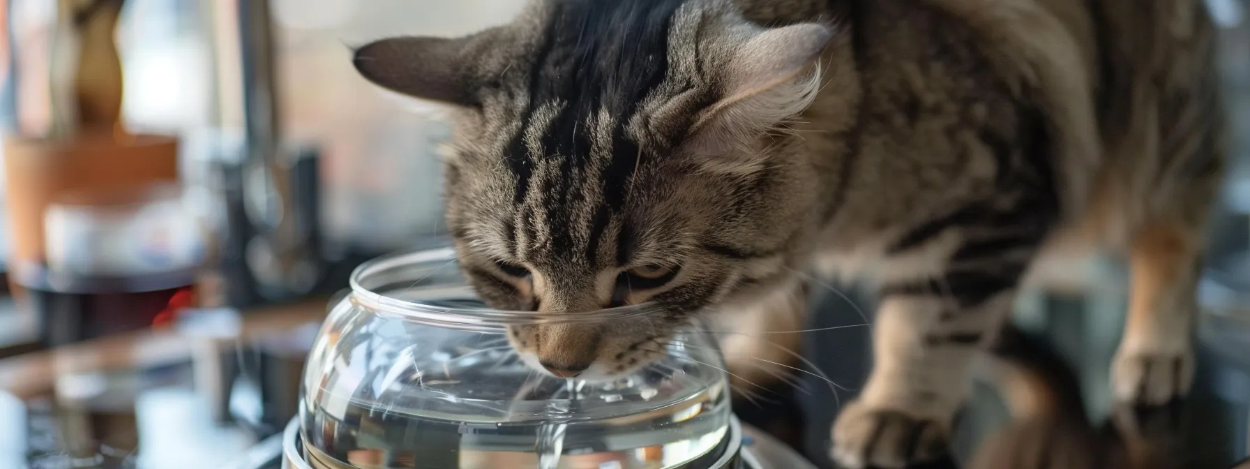 a pet drinking from an automated water dispenser.