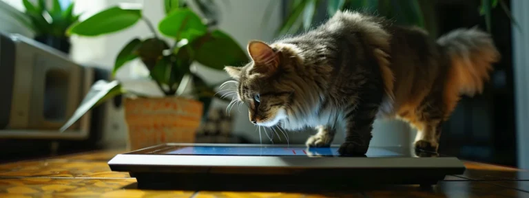 a digital scale displaying a pet's weight with a pet standing on it.