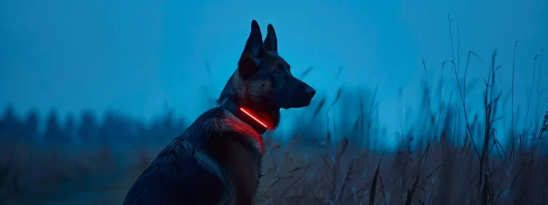 a dog wearing a smart collar with led lights.