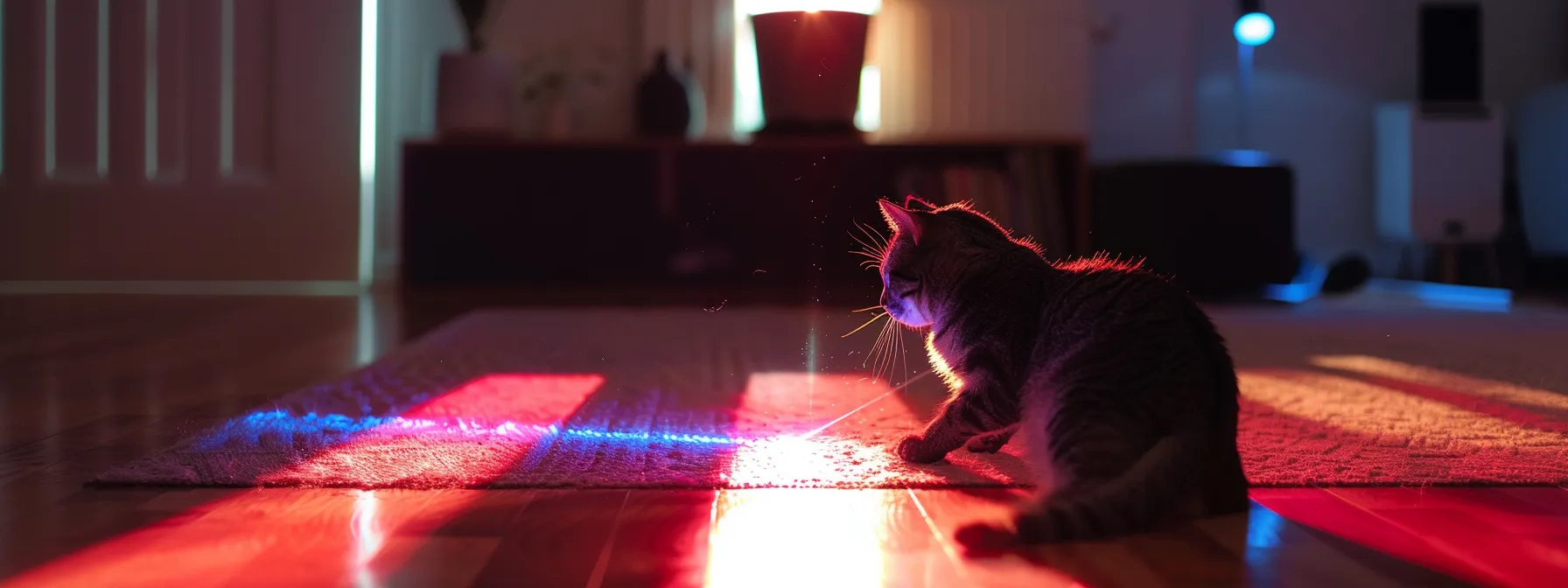 a cat playing with a laser toy while being monitored by a furbo 360 cat chart camera.