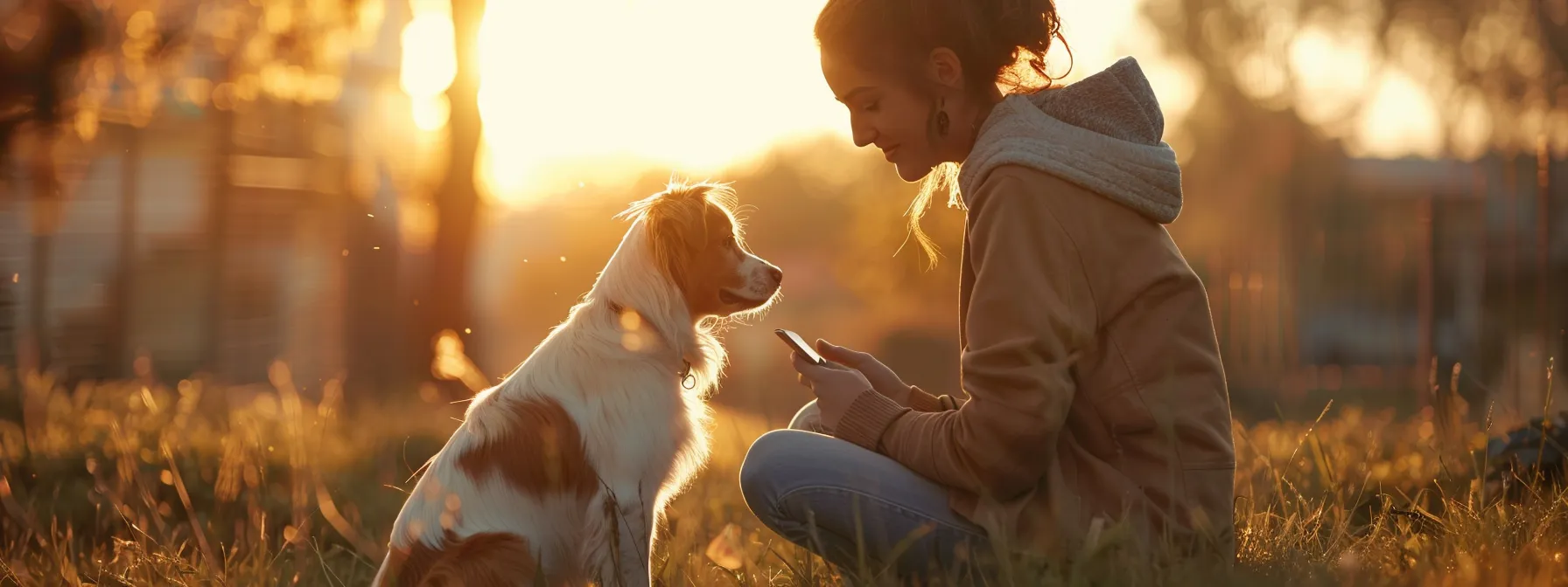 pet owner using smartphone to track their pet's location using gps app.