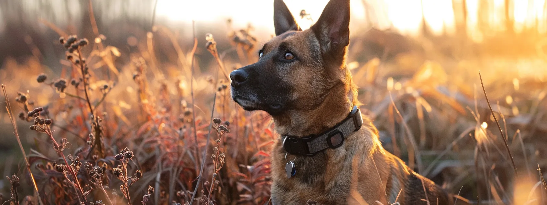 a dog wearing a smart collar with gps tracking technology exploring outdoors.