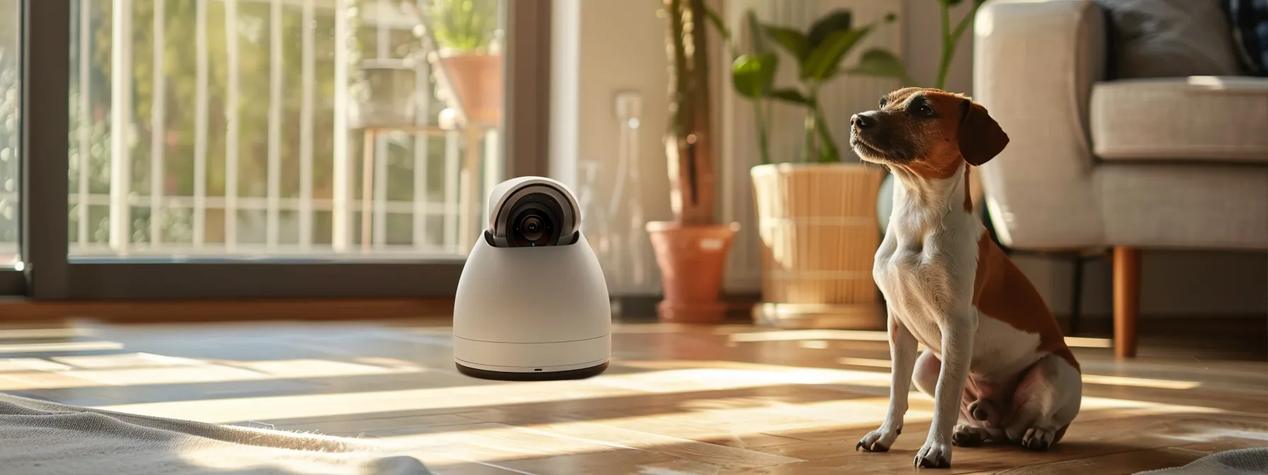 a pet surveillance camera using ai technology to track and distinguish between normal and concerning activities in a home setting.