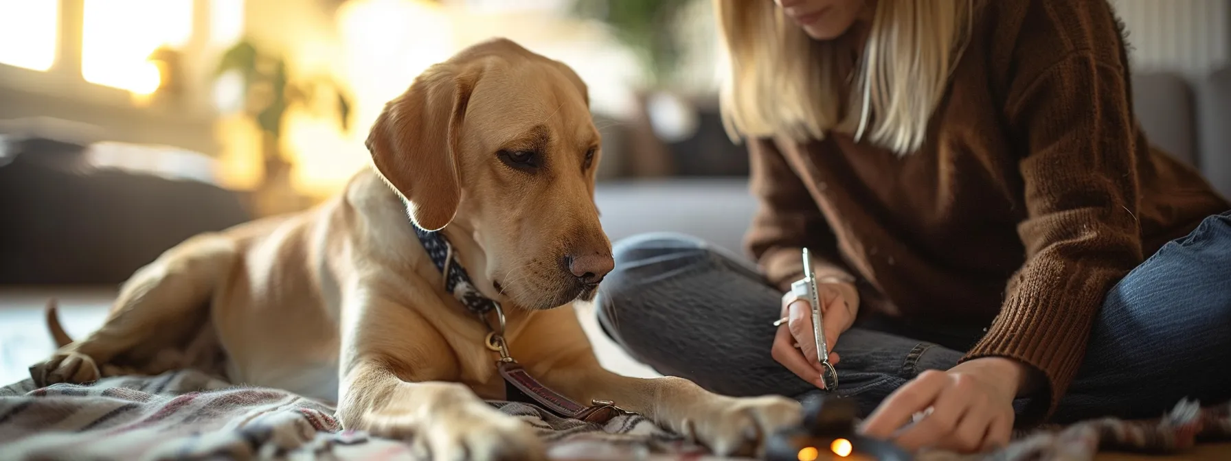 a pet owner carefully choosing a gps tracker for their furry companion.