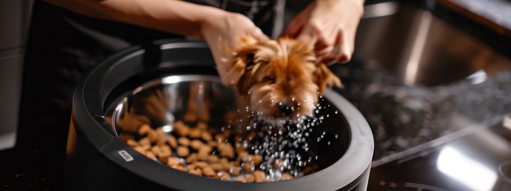 a person easily detaches and cleans components of a large breed dog feeder.