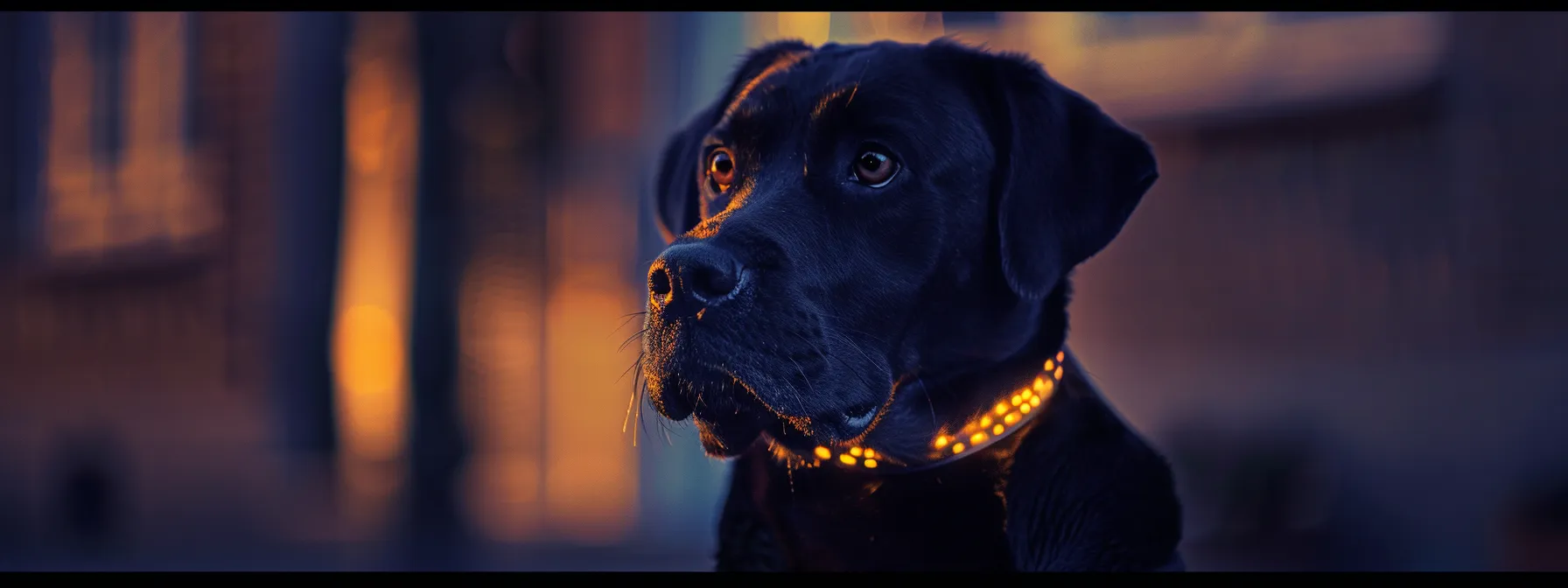 a dog wearing a sleek, high-tech collar with flashing lights and sensors.