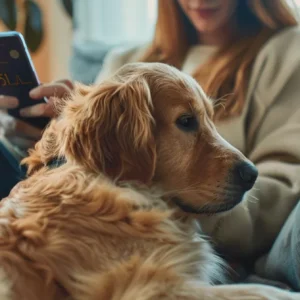 a person using a mobile app to track their pet's health and activity levels.