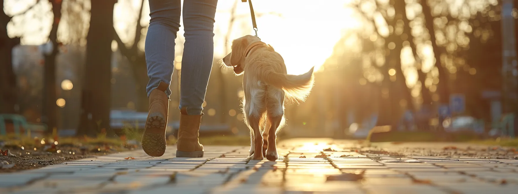 pet owner walking with their pet while testing the gps tracker.