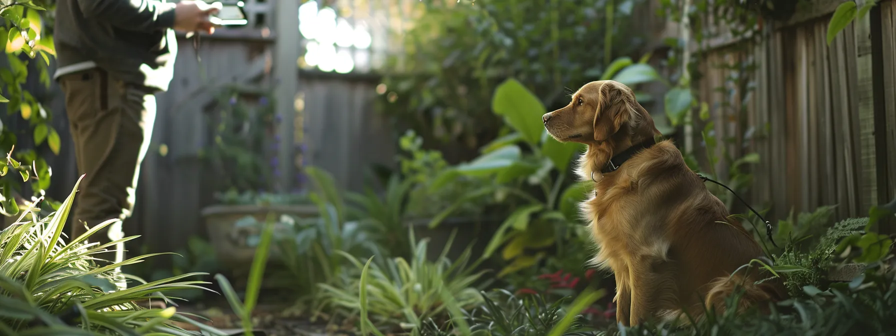 a pet owner setting up a geofence on a gps tracking device in their backyard.