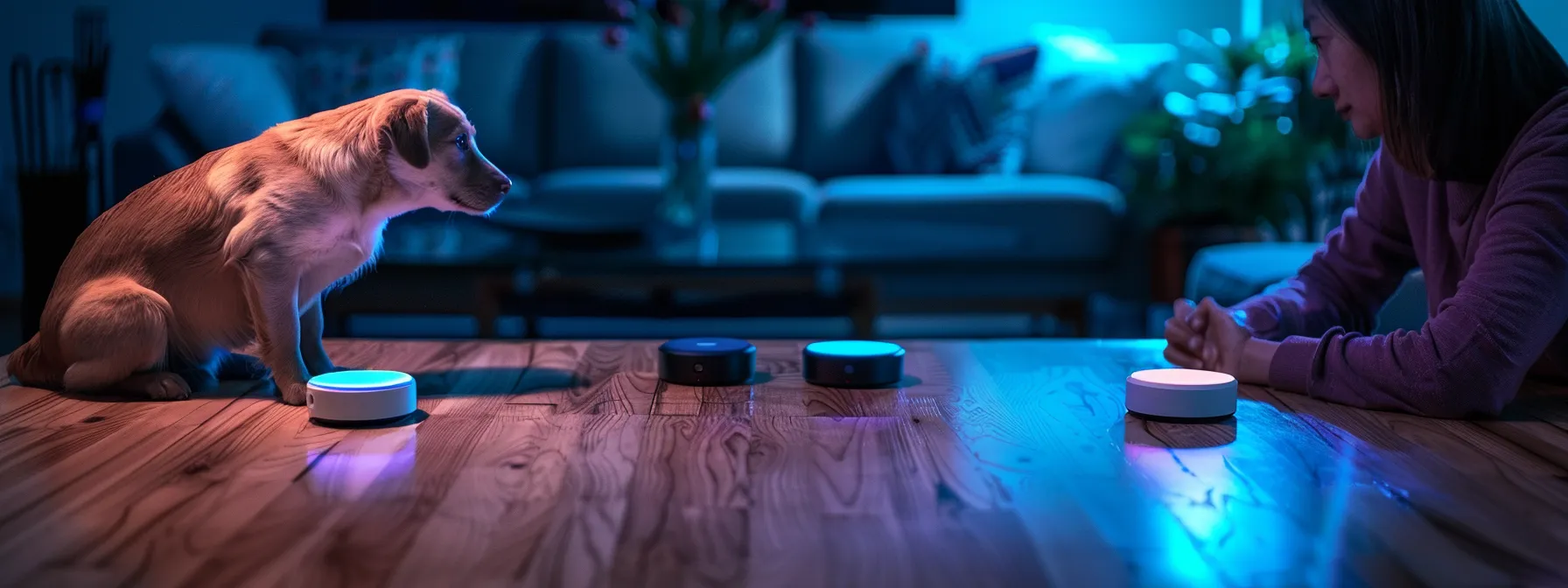 a person comparing different pet gps trackers on a table.